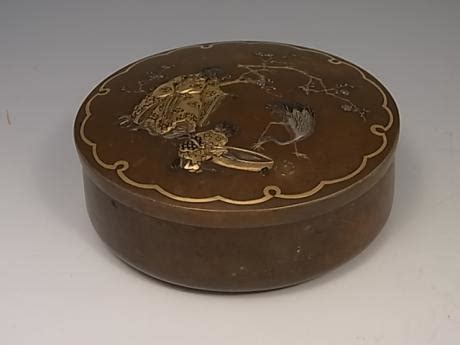 japanese early 20th century bronze circular covered box mixed metal|Japanese Metal Box .